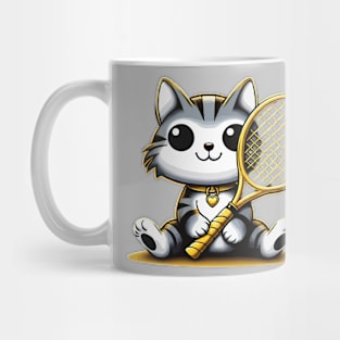 funny tennis cat with golden racquet love tennis Mug